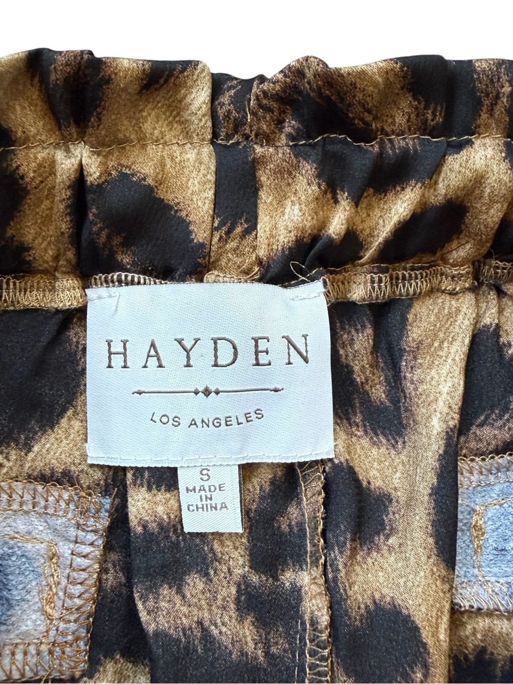 Hayden Los Angeles Leopard Print Satin Jogger Pants Paperbag Waist Boho Chic S - Picture 3 of 9